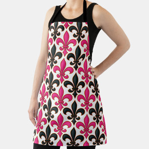 Pink Black Baroque Fleur-de-lis Pattern Design  Apron