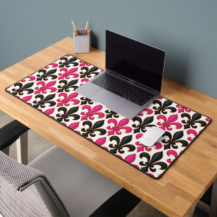 Pink Black Baroque Fleur-de-lis Pattern Design  Desk Mat