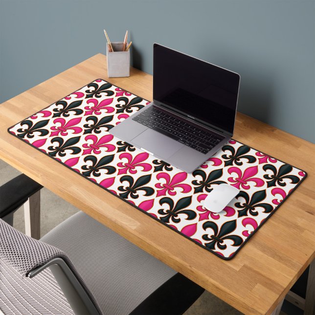 Pink Black Baroque Fleur-de-lis Pattern Design  Desk Mat (Creator Uploaded)