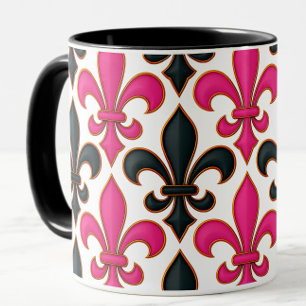 Pink Black Baroque Fleur-de-lis Pattern Design  Mug