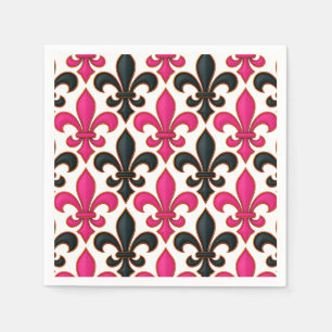 Pink Black Baroque Fleur-de-lis Pattern Design Napkin