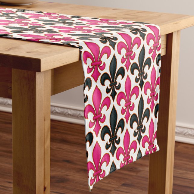 Pink Black Baroque Fleur-de-lis Pattern Design  Short Table Runner (Creator Uploaded)