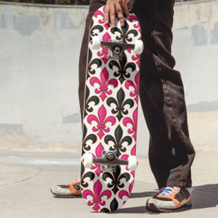 Pink Black Baroque Fleur-de-lis Pattern Design  Skateboard