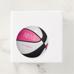 pink black basketball girls birthday party favour tags