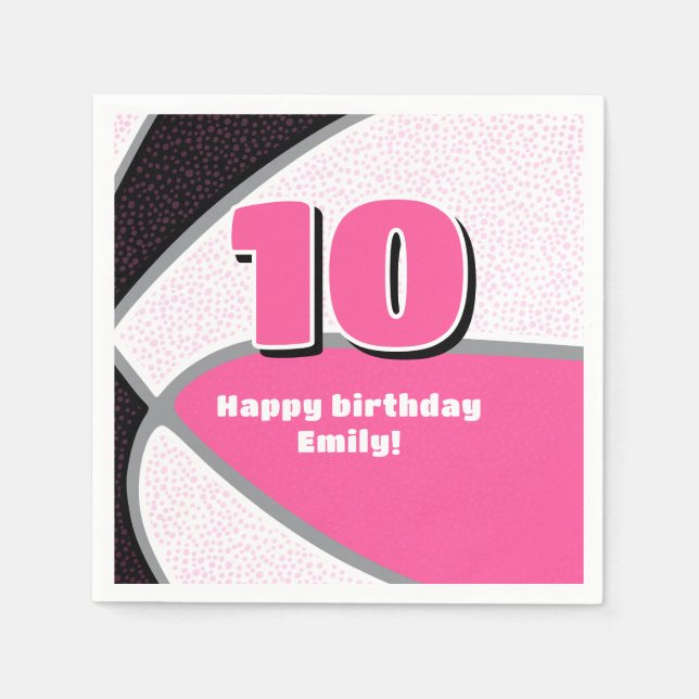 pink black basketball girls sports celebration napkin (Front)