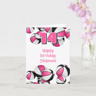 pink black basketballs girls sports birthday card