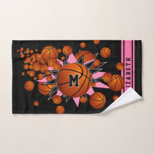 pink black basketballs stars girls monogrammed hand towel