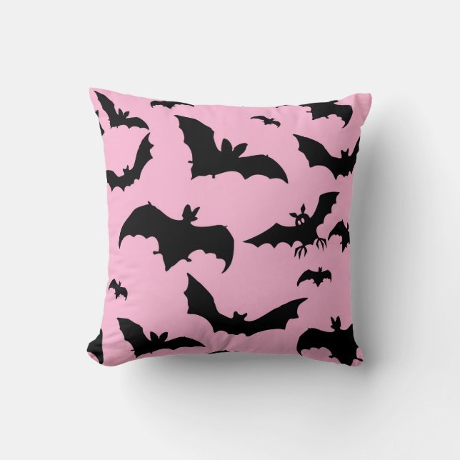 Pink & Black Bats Cushion (Front)