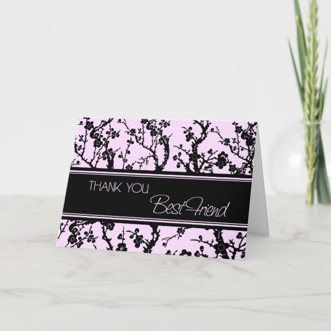 Pink Black Best Friend Bridesmaid Thank You Card (Front)