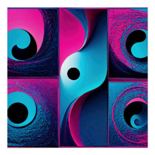 Pink Black Blue Geometric Abstract Poster