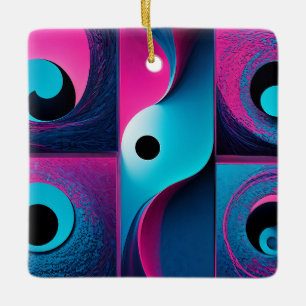 Pink Black Blue Geometric Ceramic Ornament