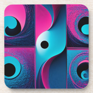 Pink Black Blue Geometric  Coaster