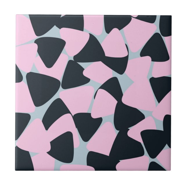 Pink Black Blue Triangle Pattern Ceramic Tile (Front)