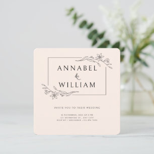 Pink Black Boho Floral Frame Wedding Invitation