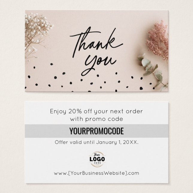 Pink Black Botanical Thank You Discount Cards (Front & Back)