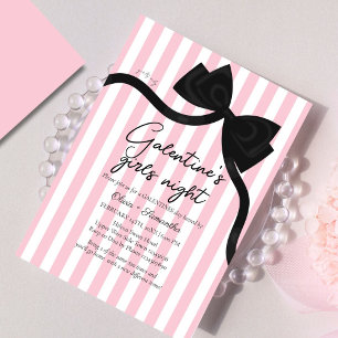 Pink Black bow Galentine's girl night Valentine Invitation