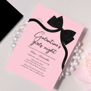 Pink Black bow Galentine's girl night Valentine Invitation