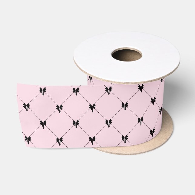 Pink & Black Bow Gift Wrapping Satin Ribbon (Spool)