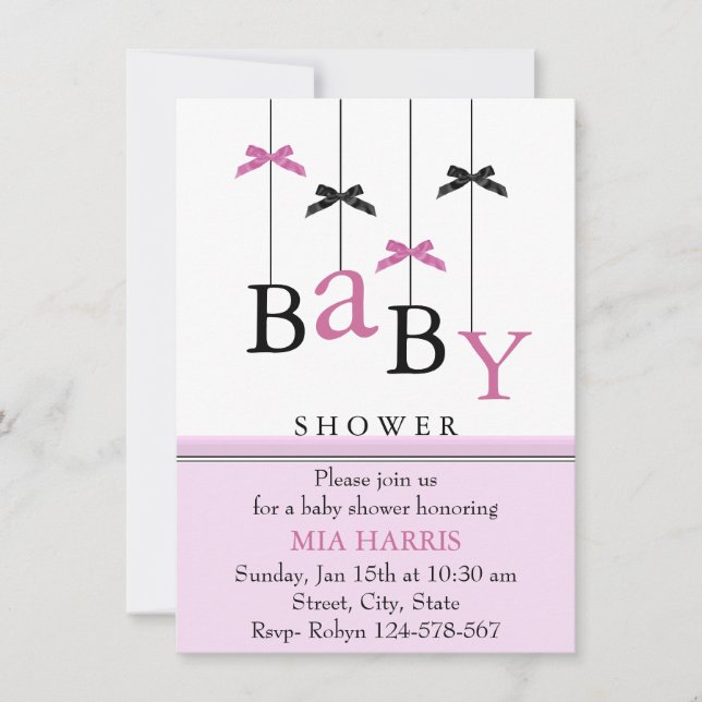 Pink & Black Bow Mobile Baby Shower Invitation (Front)