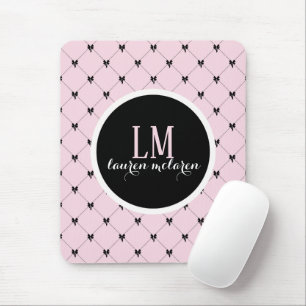 Pink & Black Bow Monogram Mouse Pad
