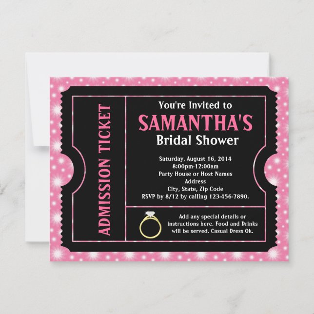 Pink/ Black Bridal Shower Ticket Invitation (Front)