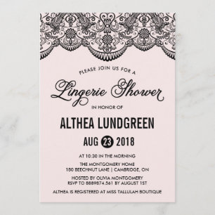 Pink & Black Brocade Lace Lingerie Shower Invite