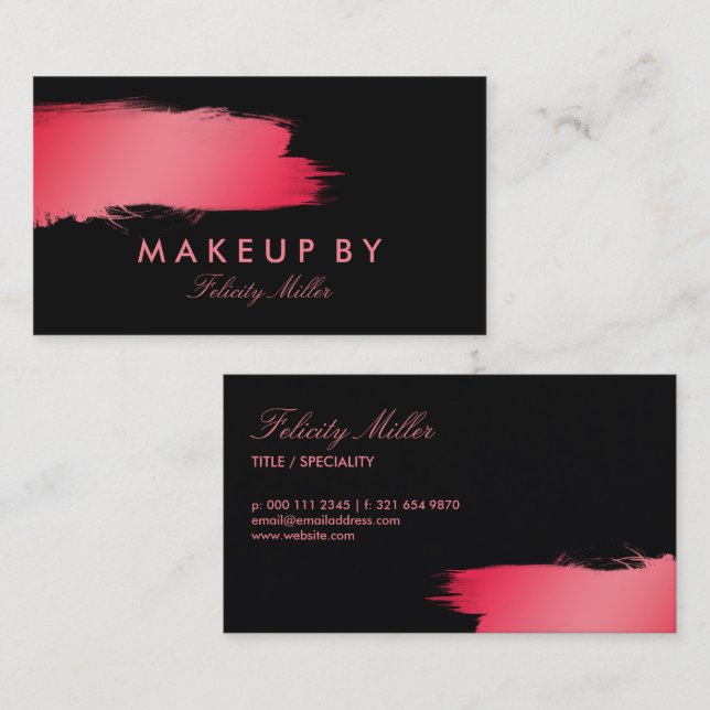 Pink & Black Brushstroke Makeup Business Card (Front/Back)
