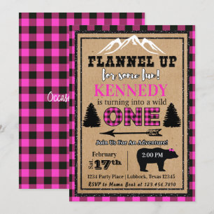 Pink Black Buffalo Plaid Girl Birthday Invitation