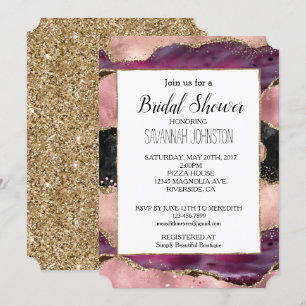 Pink Black Burgundy Gold Bridal Shower Invitation