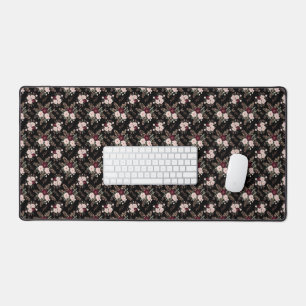 Pink Black Burgundy Watercolor Florals Desk Mat