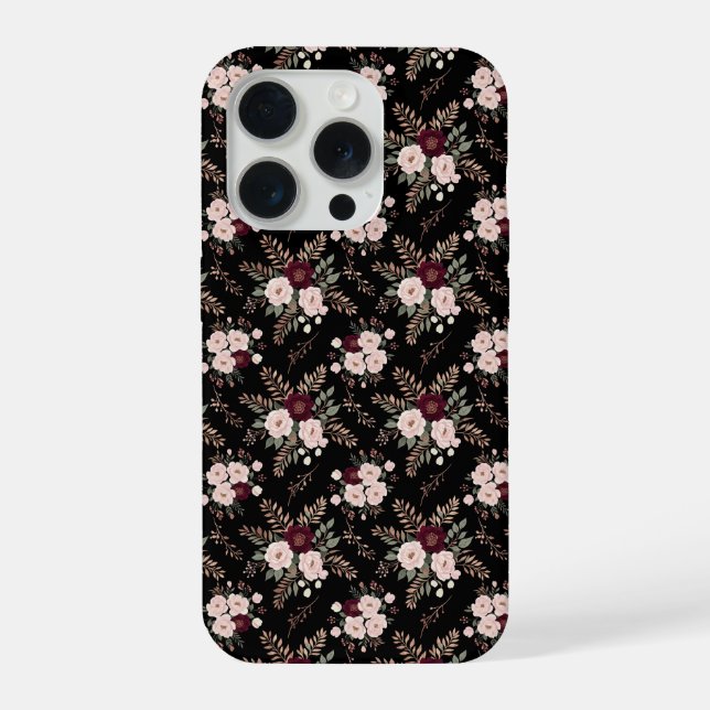 Pink Black Burgundy Watercolor Florals iPhone Case (Back)