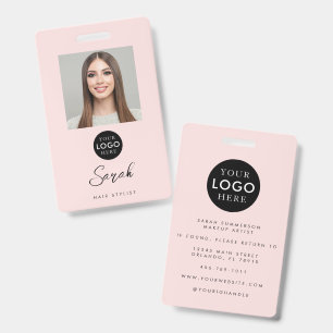Pink Black Business Logo Hair Stylist Employee ID Badge