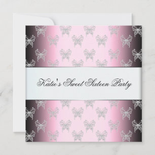 Pink Black Butterfly Sweet Sixteen Party Invitation