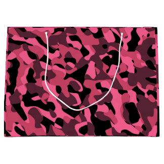 Pink Black Camouflage Print Pattern Large Gift Bag