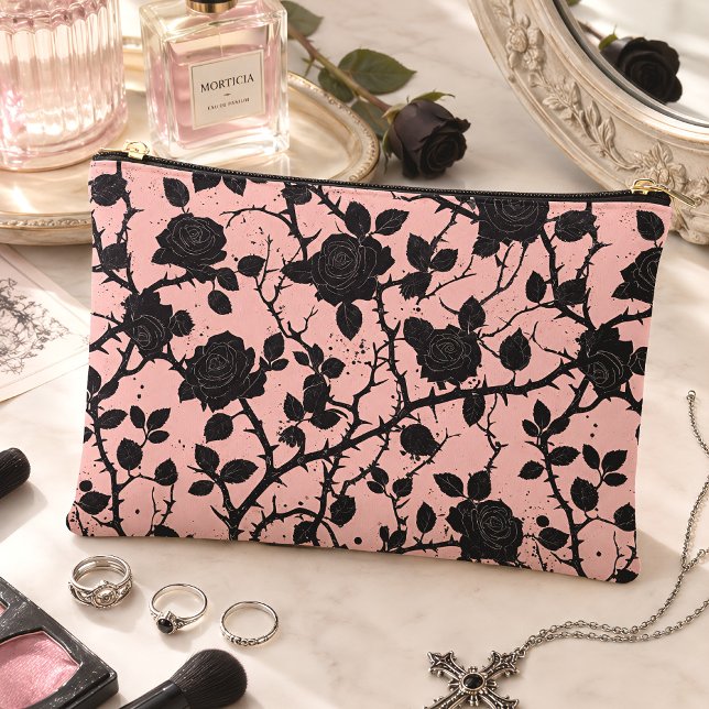 Pink & Black Cemetery Roses Gothic Accessory Pouch (Creator Uploaded)