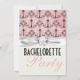 pink black chandelier damask bachelorette party invitation