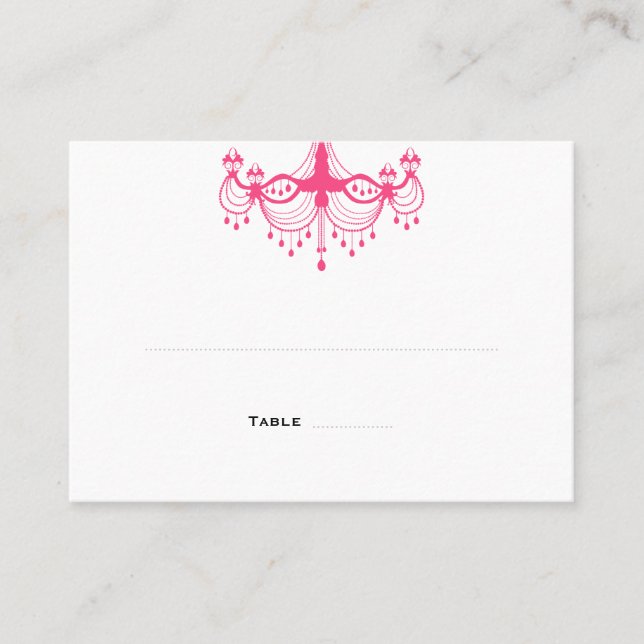 Pink & Black Chandelier Place Cards (Front)