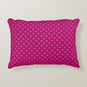 Pink Black Chequerboard Pattern Decorative Cushion