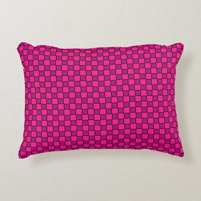 Pink Black Chequerboard Pattern Decorative Cushion (Front)