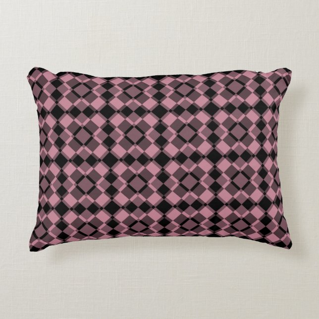 Pink Black Chequered Argyle Pattern Decorative Cushion (Front)
