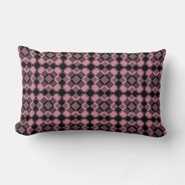 Pink Black Chequered Argyle Pattern Lumbar Cushion (Front)
