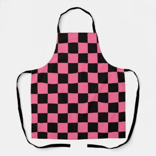 Pink Black Chequered Check Pattern Apron