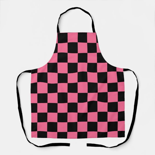 Pink Black Chequered Check Pattern Apron (Front)