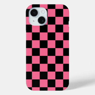Pink Black Chequered Check Pattern iPhone 15 Case