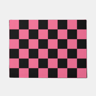 Pink Black Chequered Check Pattern Doormat