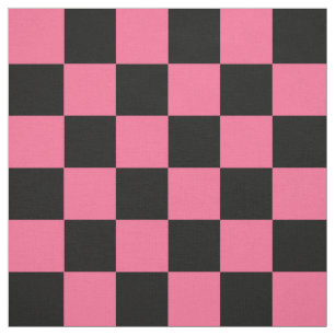 Pink Black Chequered Check Pattern Fabric