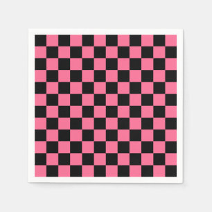 Pink Black Chequered Check Pattern Napkin