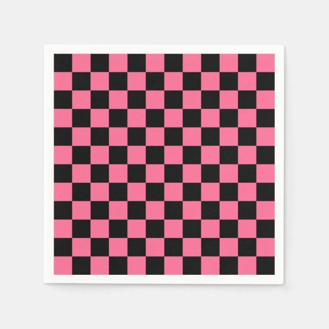 Pink Black Chequered Check Pattern Napkin (Front)