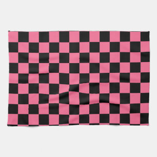 Pink Black Chequered Check Pattern Tea Towel