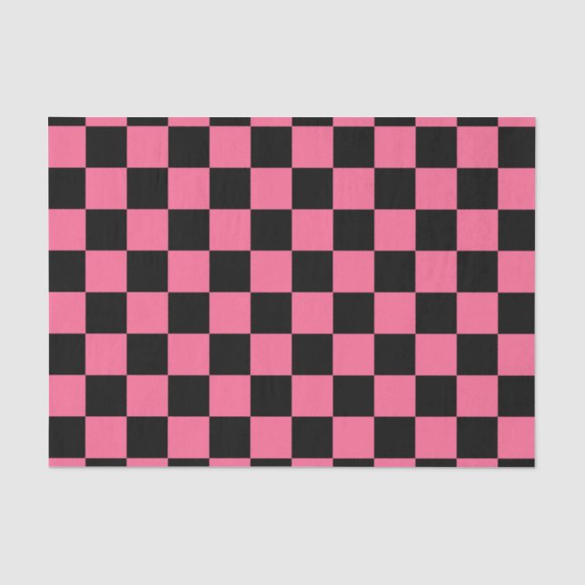 Pink Black Chequered Check Pattern Tissue Paper (Front)